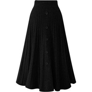 Women's High Waist A-Line Pleated Knitted Skirt, Black